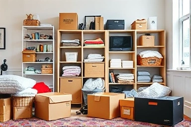 Efficient studio move with decluttered items and packed boxes.