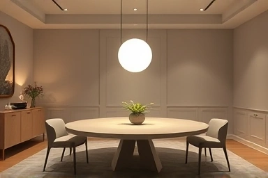 Verpan Moonlight pendant light illuminating a modern dining room.
