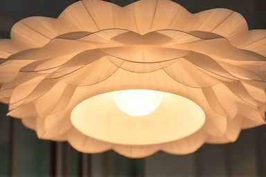 Close-up of Verpan Moonlight lamp's layered design and soft glow.