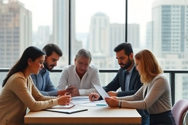 Financial professionals collaborating on wealth management strategies.
