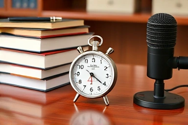 Military academy admission elements: books, stopwatch, microphone, preparation
