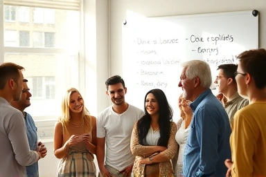 People learning and speaking English together in a positive environment.
