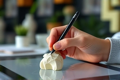 Digital sculpting of 3D object on tablet, creative process