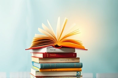 Books emitting golden light of knowledge and summarized ideas