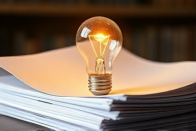 Glowing lightbulb emerging from professional papers, symbolizing career insights.