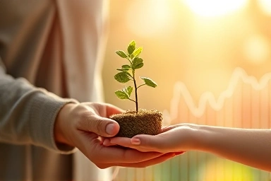 Parent giving money tree to child for financial future