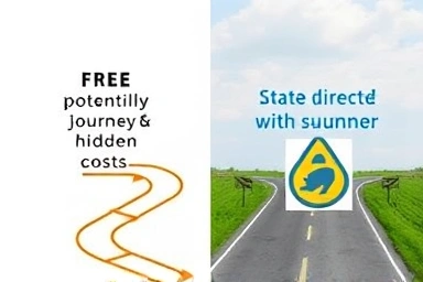 Visual metaphor for free vs. paid educational paths and associated costs.