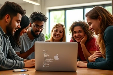 People learning to code together in a modern, supportive environment.