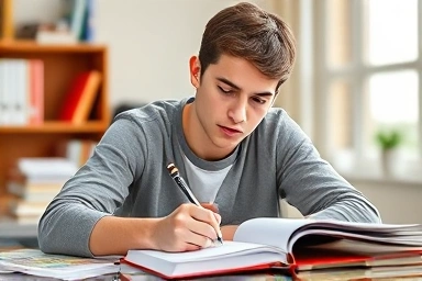 College student planning academic goals for success.