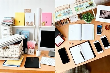 Organized vs. disorganized study space, highlighting planner benefits.
