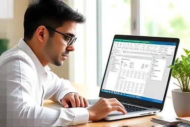 Focused individual studying computer skills for certification.