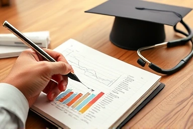 Financial planning for dental school with stethoscope and diploma.