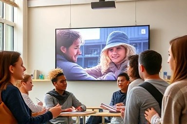 Students learning effectively from documentary in a bright, engaging classroom setting.