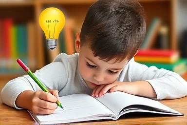 Child learning math, focusing on problem-solving process.