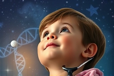 Child's curiosity for medicine, future doctor, starry sky, medical symbols