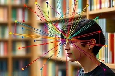 Interconnected threads symbolizing personality types in a study environment.