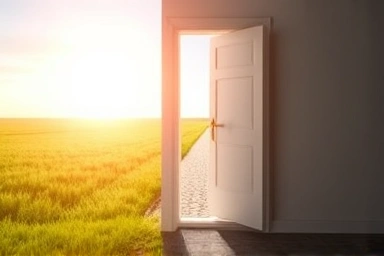 A glowing key unlocking a door to a path of potential.