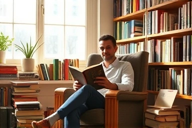 Cozy reading nook with diverse books and sunlight.