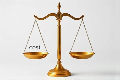 Balanced scales symbolizing cost versus educational value for flight attendant training.