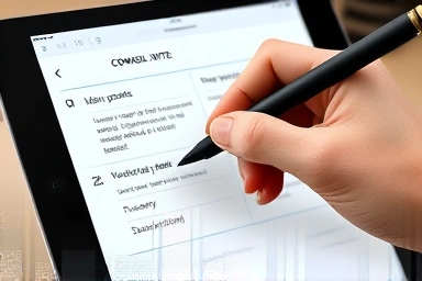 Stylus writing on a digital Cornell Note template, focused learning.