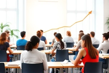 Students learning in a modern classroom, symbolizing educational success.