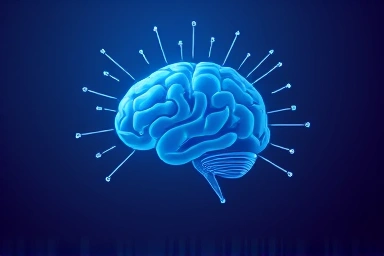 Abstract brain with glowing code lines symbolizing learning.