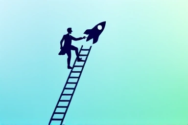 Career ladder transforming into a rocket, symbolizing career advancement.