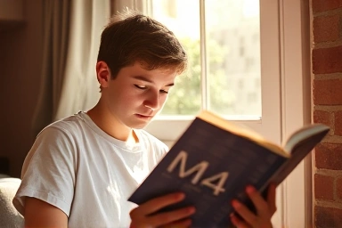 Focused student studying math during summer break.