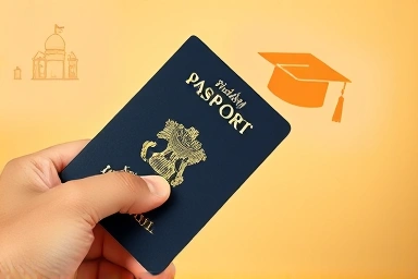 Symbolic image of passport, language learning, and career opportunities.