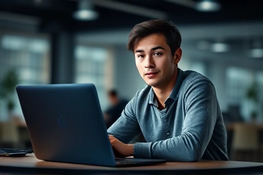 Young person learning Javascript on laptop, aspiring developer.