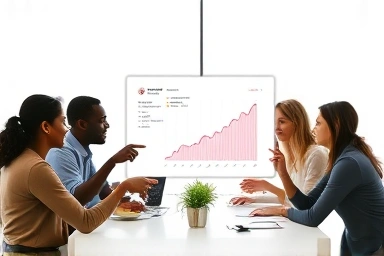 Business professionals analyzing Instagram marketing data for growth.