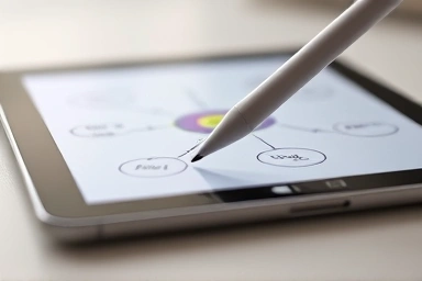 Apple Pencil interacting with iPad for learning.