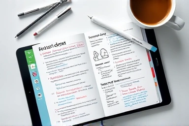 iPad screen with organized English notes and stylus