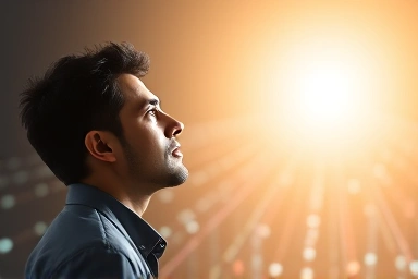 Individual with data flow, symbolizing big data career path.