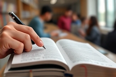 Close-up of studying railway law and engineering for an exam.