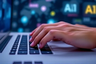 Hands on keyboard, symbolizing AI-driven development and control.