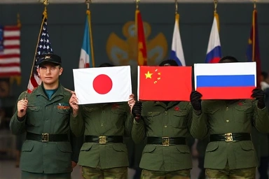 Successful language soldiers with diverse language flags and military symbols.