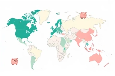 World map with currency icons symbolizing study abroad costs.