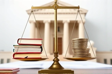 Symbolic image of financial balance and academic focus for law students.