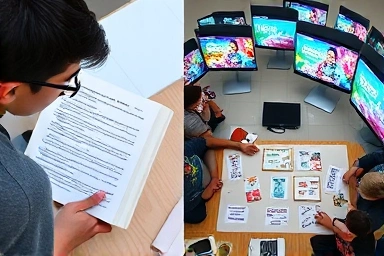 Student dedication in media studies, collaborative learning.