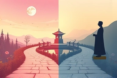 Two paths to peace, meditation app choice symbolism