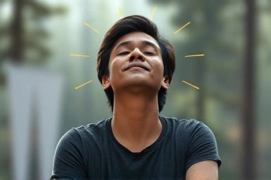 Person meditating, enhanced focus, mental clarity, serene nature