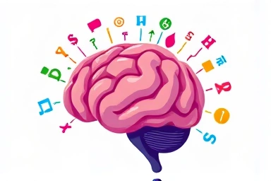 Brain with diverse language symbols, symbolizing multilingualism and global perspective.