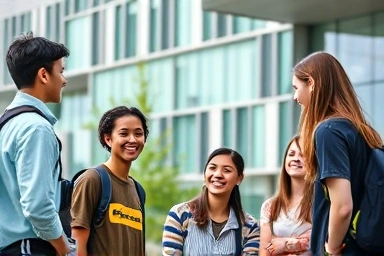 Diverse students engaging in New Zealand, representing cultural exchange.