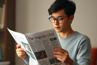 Student analyzing newspaper editorial with AI influence