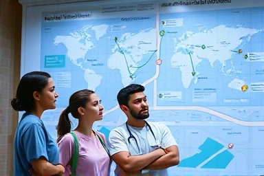 Students contemplating university choices for nursing careers.