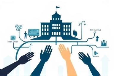 Symbolic nursing career path from university to diverse roles.