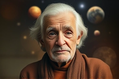 Wise elder contemplating cosmic energy and celestial patterns.