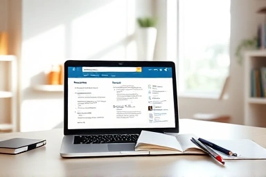 Modern study desk with laptop, symbolizing focused online learning.