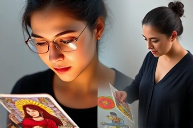 Split image: personal tarot reading and professional tarot counseling.